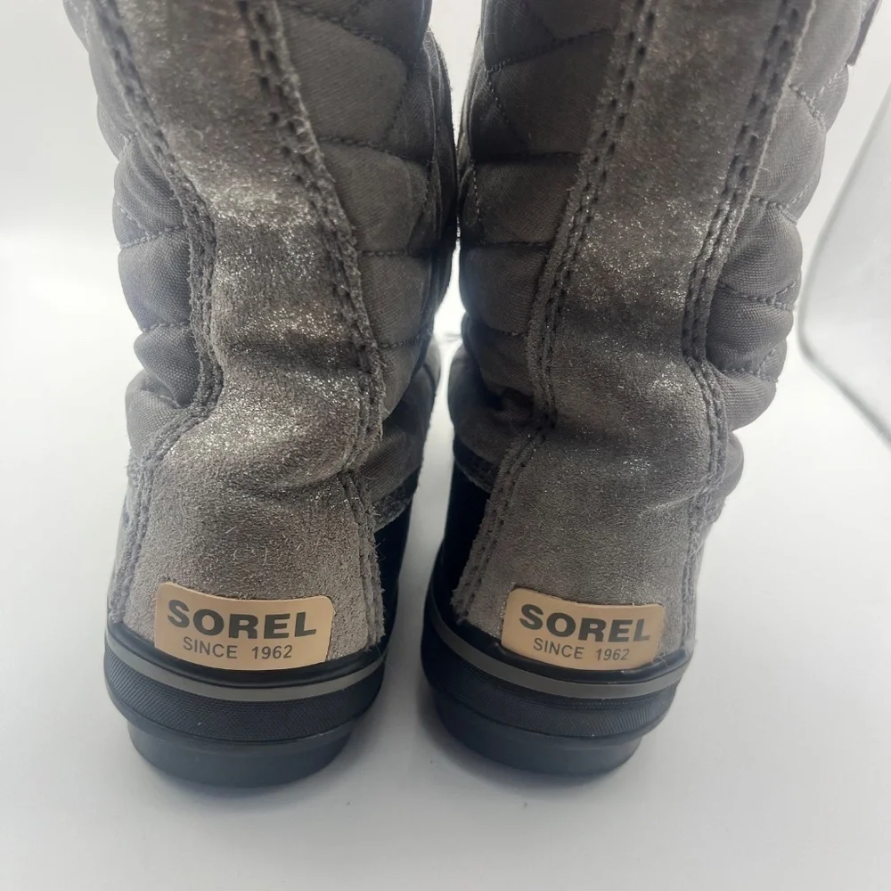 SOREL Tofino Il  Girls  Silver Gray Black Winter Snow Boot  Fur  Lace Up  Size 1